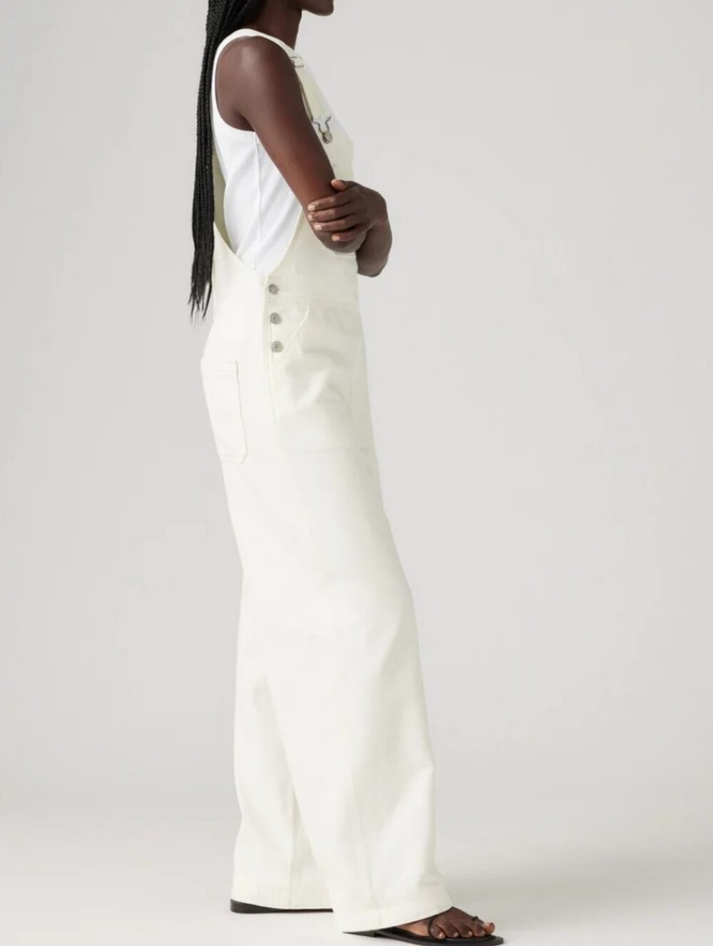 Levi's Cream Denim Overalls Wide-Leg